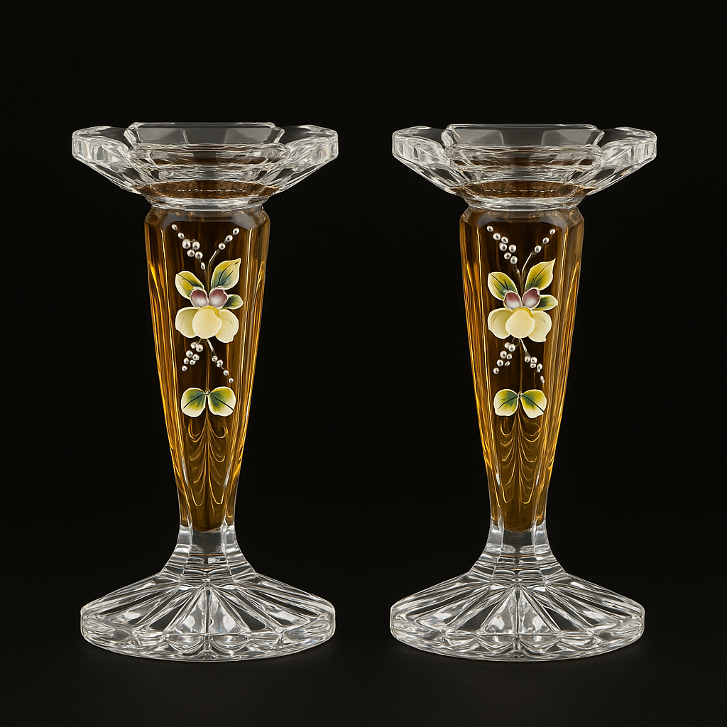 Paire de bougeoirs en cristal - l'Orchidée