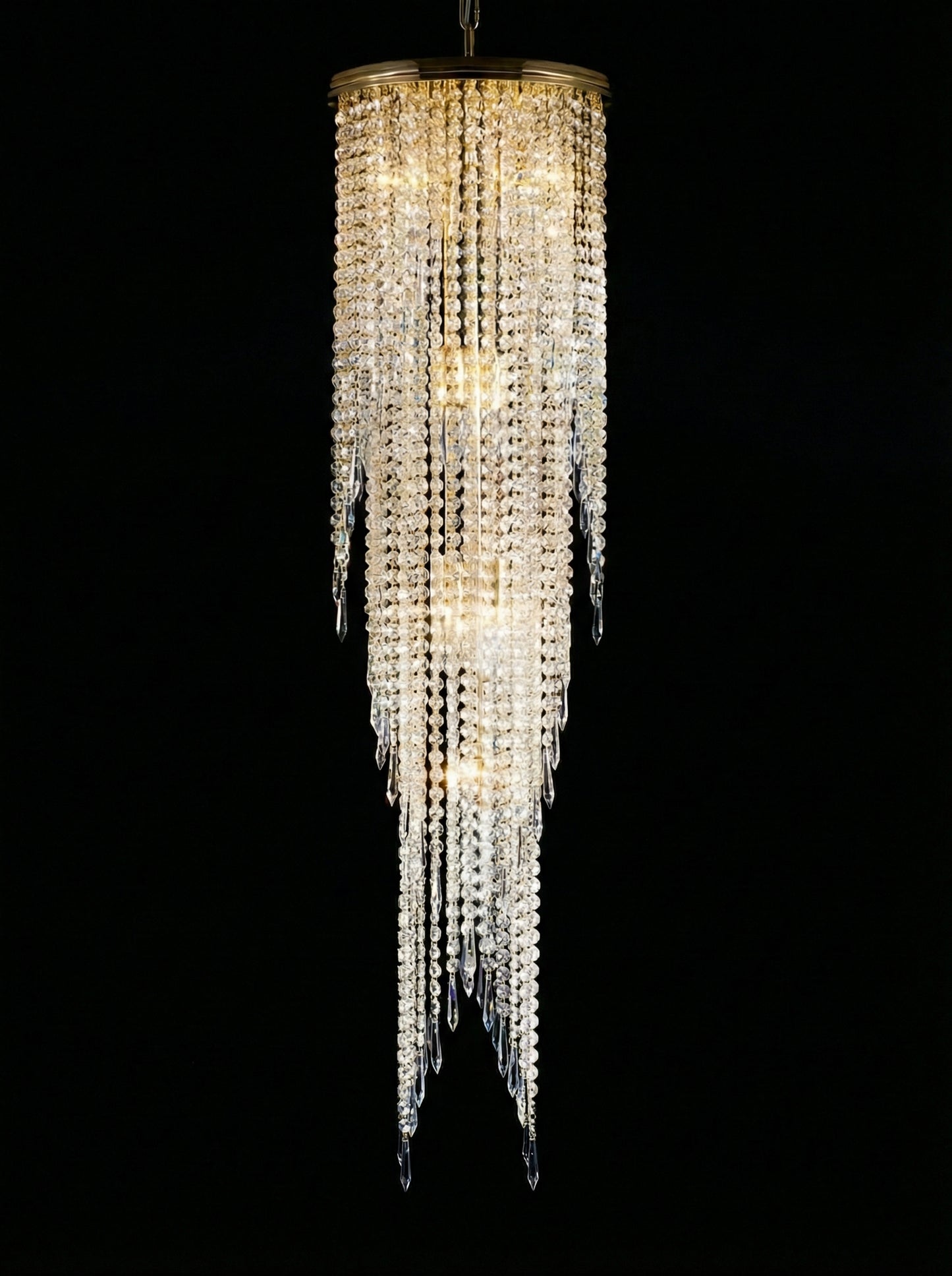 Lustre Cascade en Cristal Bohème – Finition Laiton Doré