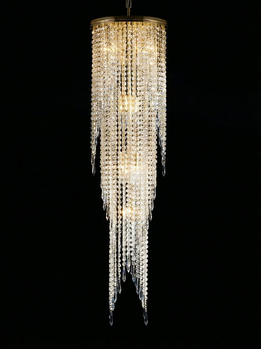 Lustre Cascade en Cristal Bohème – Finition Laiton Doré