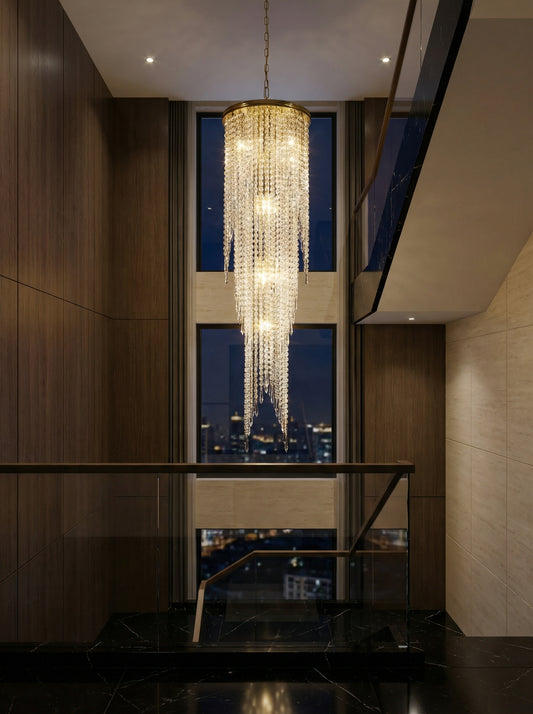 Lustre Cascade en Cristal Bohème – Finition Laiton Doré