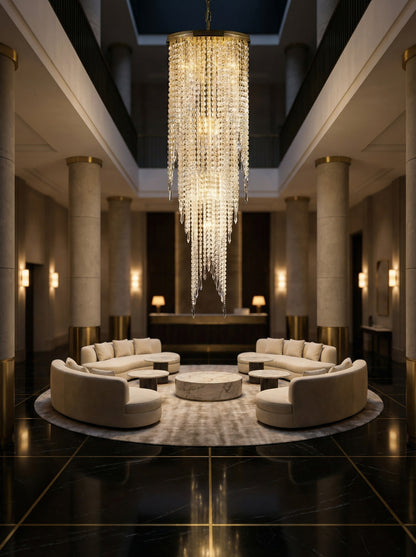 Lustre Cascade en Cristal Bohème – Finition Laiton Doré